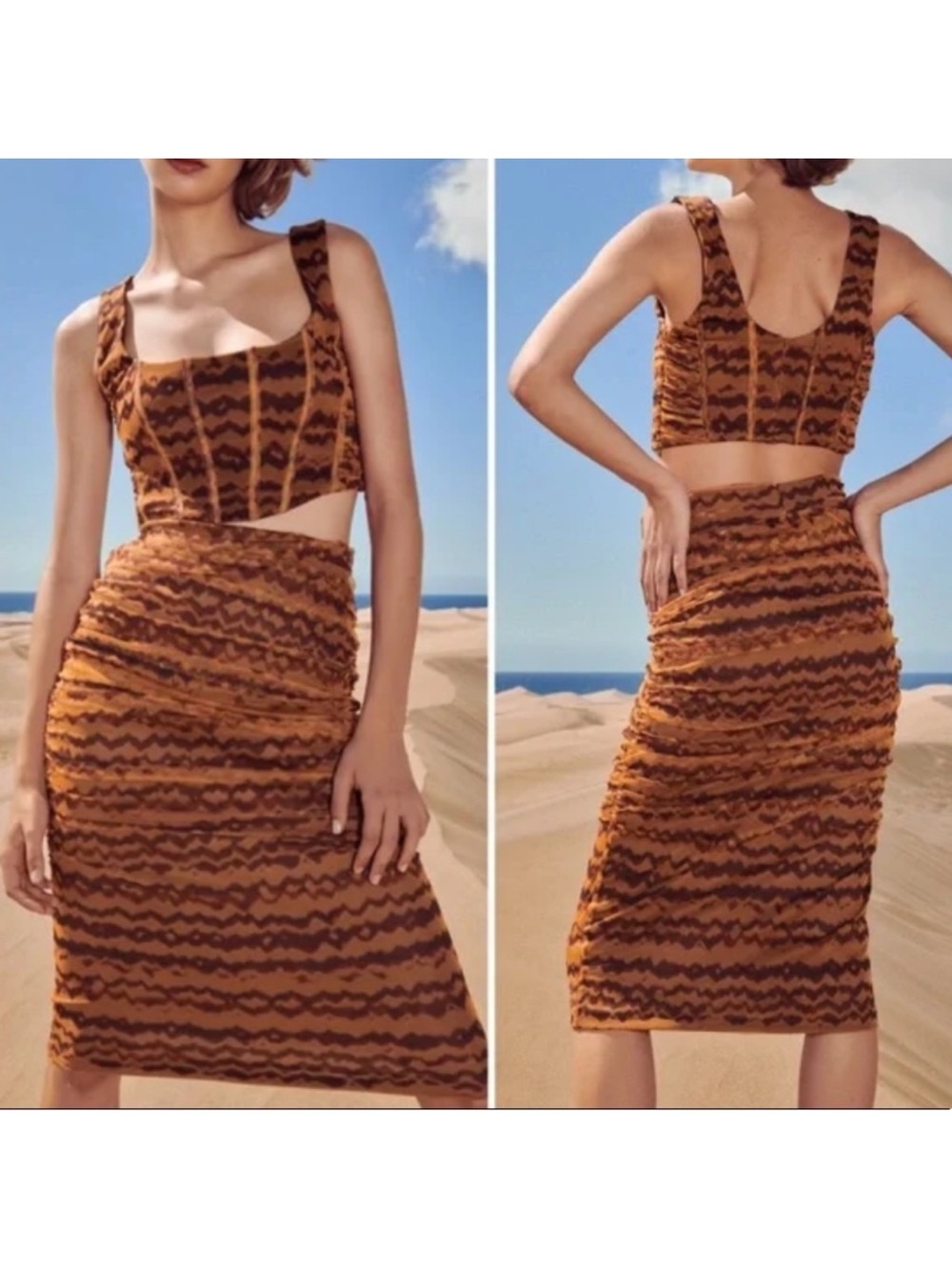 Zara Brown Patterned Midi Skirt